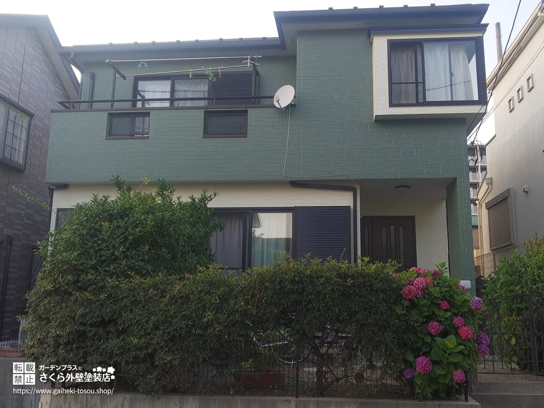 自然になじむ落ち着きグリーンの家