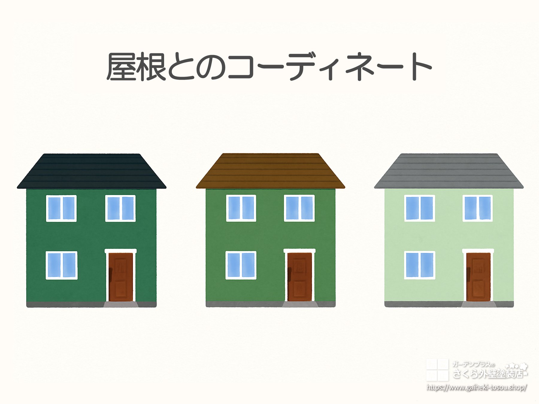 グリーン外壁×さまざまな屋根カラー