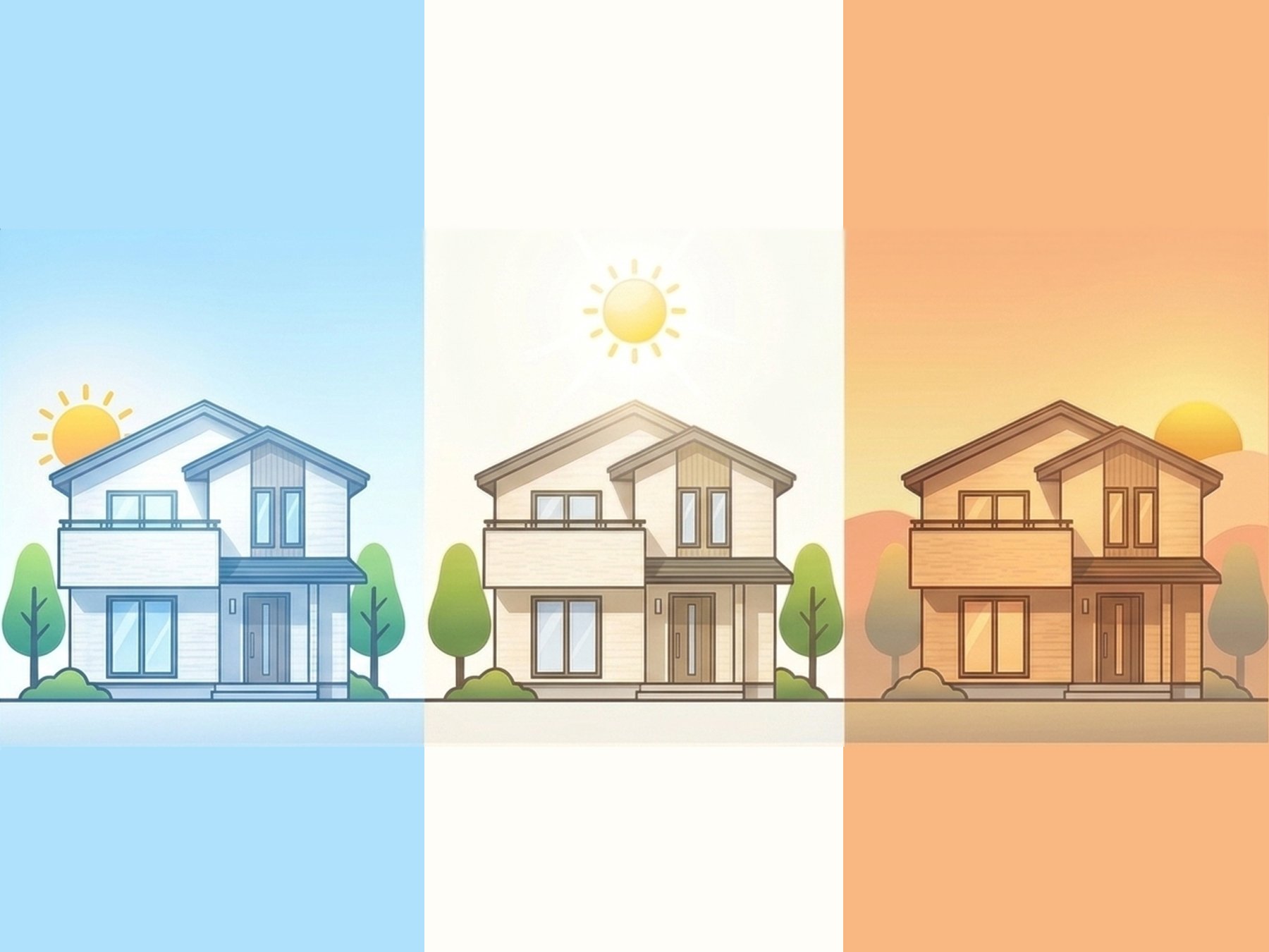 時間帯別の太陽光の色合いイメージ