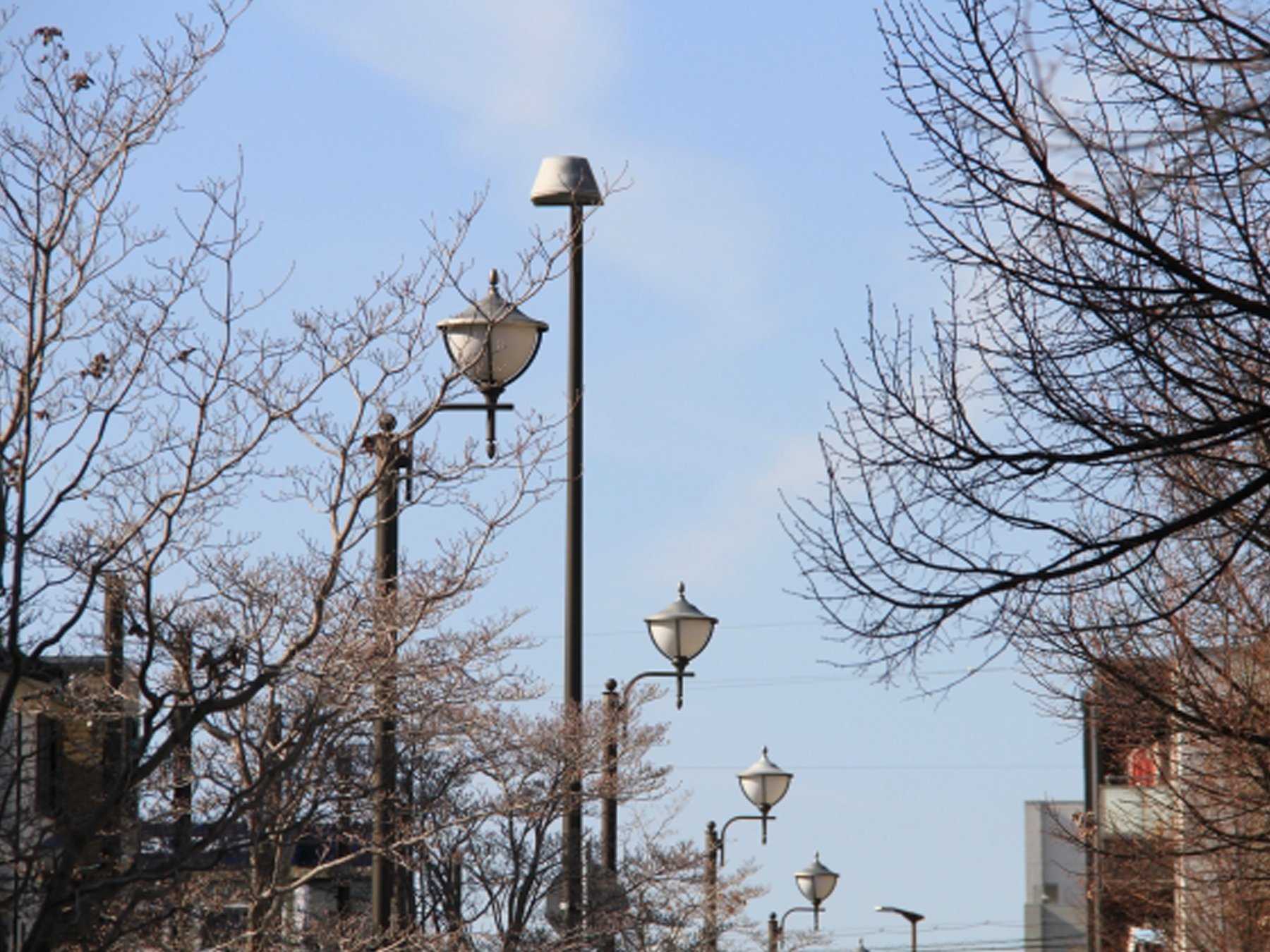 レトロな街灯が並ぶ神戸市の景色