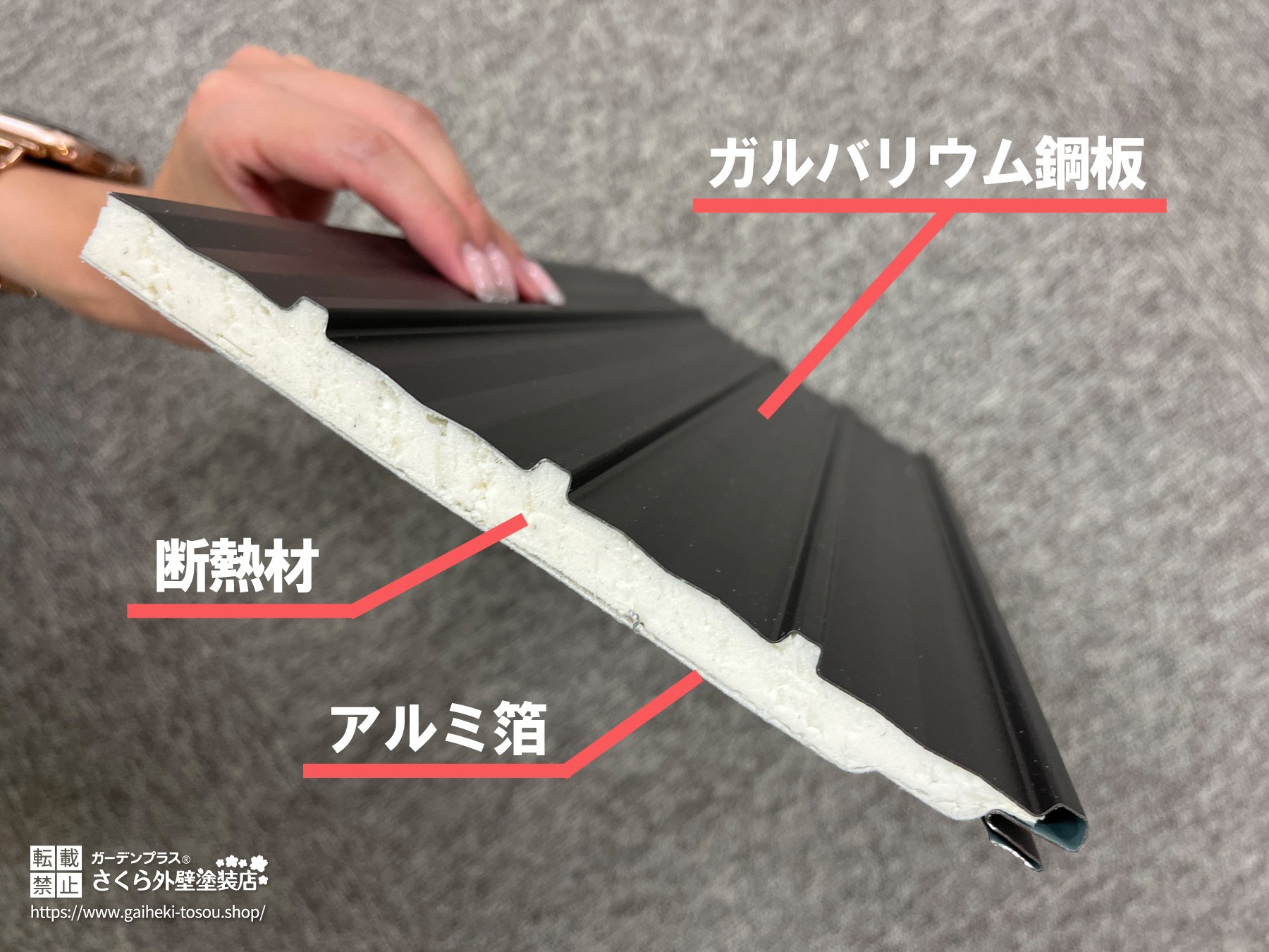 金属系サイディングの断面