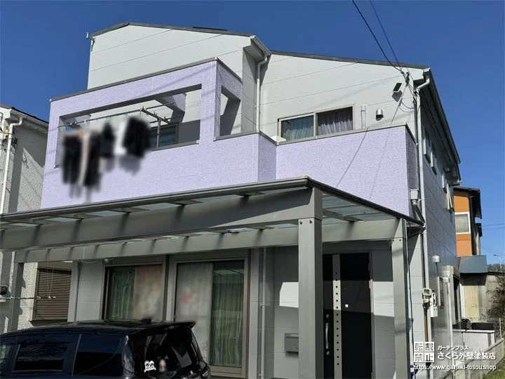 No.395 建物の立体感を活かして爽やかなラベンダー色を取り入れた外壁塗装