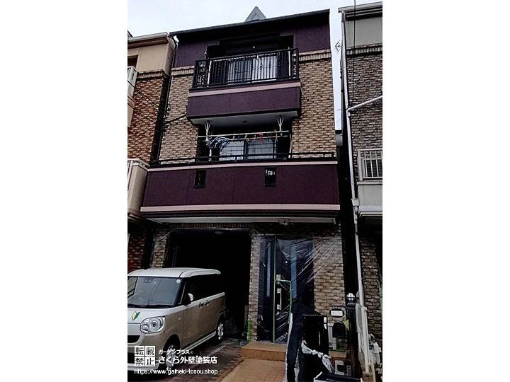 No.493 濃紫×ベージュタイルで魅せる、上品でおしゃれな外壁・屋根塗装工事[塗装後]