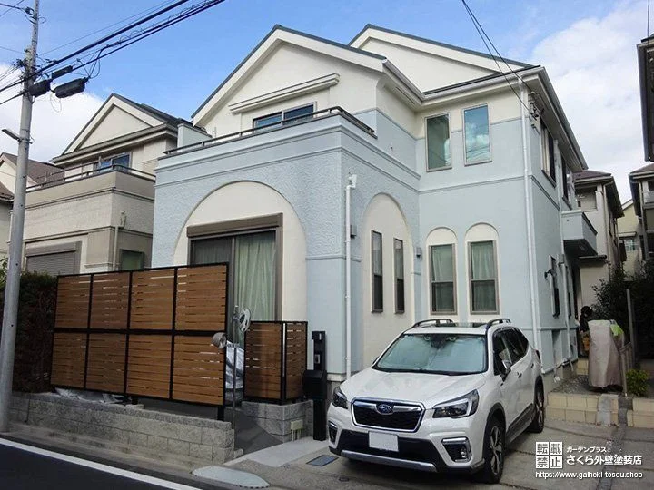 No.499 白×水色のツートンカラーで爽やかながらも可愛いデザインになった外壁塗装・屋根塗装工事[塗装後]