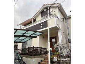 No.518 あたたかみのあるベージュにブラウンの差し色がおしゃれなお住まいの外壁・屋根塗装工事