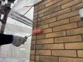 無機塗料とクリヤー塗料を外壁デザイン別に塗装しました 2種類の塗料を塗り分けました。[クリヤー塗料_1回目]