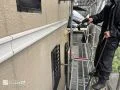 外壁塗装 グレー×グレージュのツートンカラーで、上品さが際立つ仕上がりとなりました。[外壁・高圧洗浄]