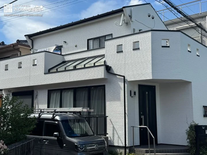 No.644 高耐候性の塗料で長く綺麗な外壁に生まれ変わったホワイト色の外壁塗装・屋根塗装工事[塗装後]