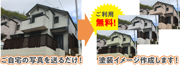 ご自宅の写真を送るだけ！ 塗装イメージ作成します！ ご利用無料！