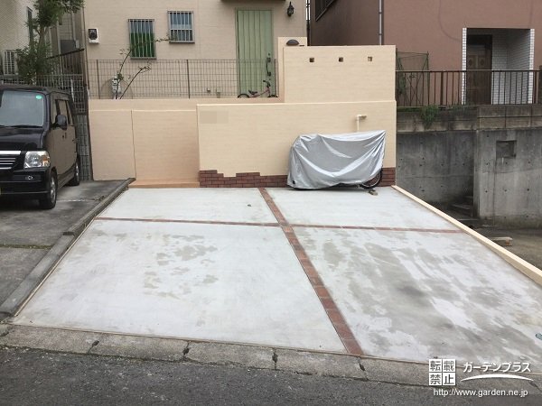 ベージュの擁壁とレンガ化粧で柔らかヨーロピアンリフォーム工事