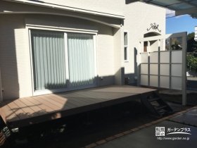 ウッドデッキと電動のシェードの設置