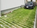 芝生のコントラストを描く駐車スペース