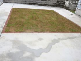 無機質になりがちな土間コンクリートに天然芝が優しく色を添える主庭リフォーム工事