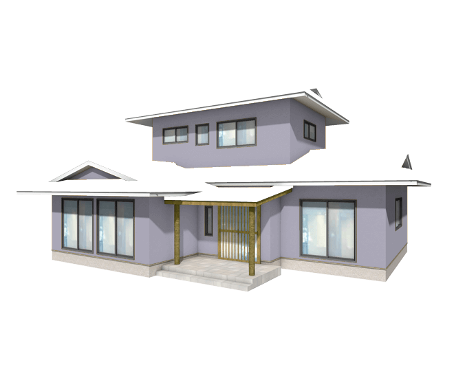 リノベーションした和風住宅のシンプルなラベンダー色の外壁塗装