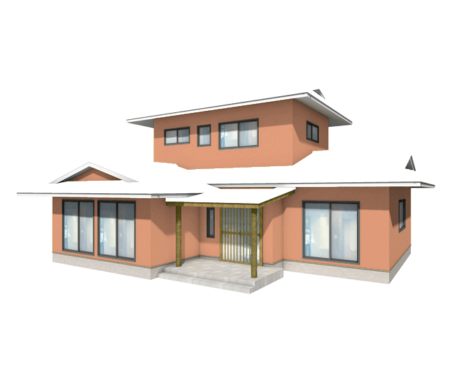 こだわり和風住宅のかっこいいサーモンピンク色の外壁塗装